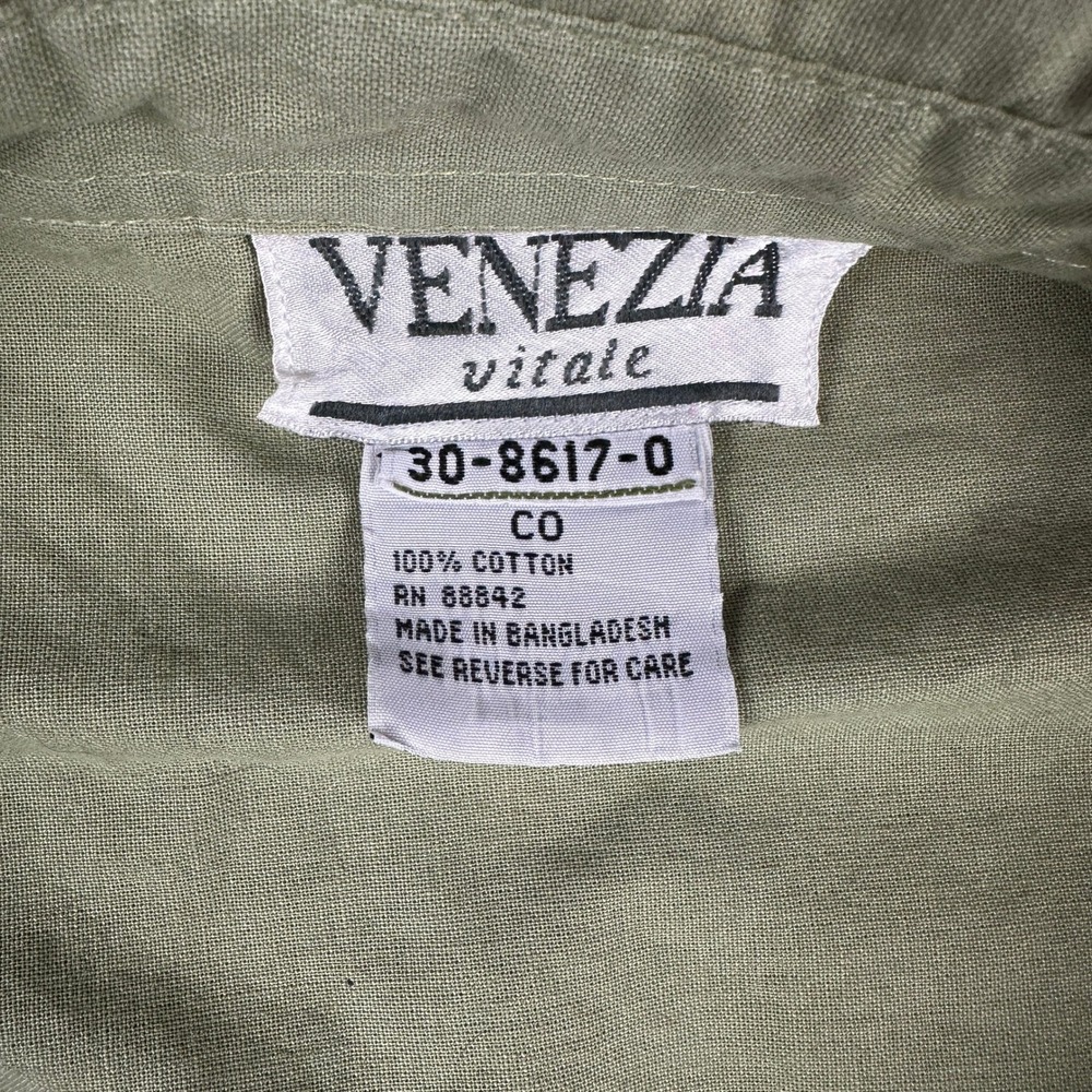 Oversized Vintage Venezia Button Down Shirt Womens Sage Green Cotton - Picture 3 of 12